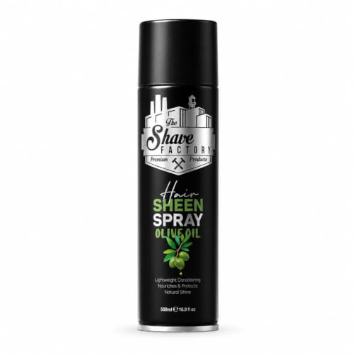 The Shave Factory Sheen Spray Olive Oil 500ML - Nourishes Deep, Strengthens & Gives Shine - With Vitamin E, Aloe Vera & Chamomile - Hydrates & Protects from Root to Tip for Healthy, Radiant Hair