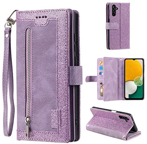 EYZUTAK Wallet Phone Case for Samsung Galaxy A56 5G, Retro Matte 9 Card Holder Slots Zipper Pocket Case PU Leather Magnetic Closure Kickstand with Wrist Strap Folio Flip Case - Purple