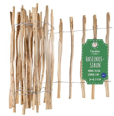 Creative Home Clôture en Bois de Noisetier de 70 cm de haut et 5 m de long | Cloture en Rouleau | Espacement des Lattes 3-5 cm | Clôture de Jardin | Bordure de Pelouse, Bordure de Parterre de Fleurs