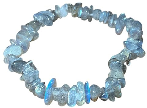 Steinfixx Edelstein Splitterarmband 18cm aus Labradorit - Der Seelenwärmer – Madagaskar - handgefertigt - elastisch - höchste Qualität - in Organzasäckchen
