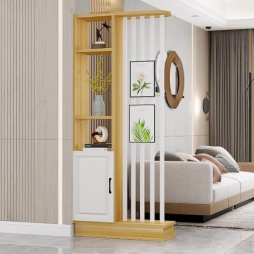 YVYKFZD Paravent Raumteiler Bücherregal, Holz Wand Trennwand mit Regalen, Privatsphre-Trennwand-Sule, freistehender Aufbewahrungsständer, platzsparend(L Walnut+White,39.3x11.8x80.7in)