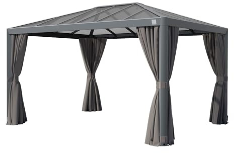 PRIMEYARD Gartenpavillon 3x4 m mit Polycarbonatdach - Seitenteilen in Grau | Hardtop Pavillon ganzjährig einsetzbar - ca. 7 mm Polycarbonat-Platten - mit Wasserablaufsystem - Alu-Gestänge ca. 120x130 mm