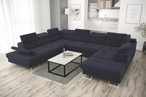 Friderik Galaxy MAX I mit Schlaffunktion, 280x350x225, Stoff Terra, Bettkasten, verstellbaren Kopfstützen & Armlehne (Dunkelgrau, Links)