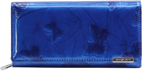 Jennifer Jones - Leder Damen Geldbörse Schmetterling Design RFID-Schutz | Großer Geldbeutel Modisches Lack-Leder - Blau