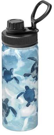 Turtle Sea Stainless Steel Vacuum Insulated Water Bottle 18oz/530ml, Ocean Animal Leakproof Flask with Carry Handle Thermal Mug for Sport School Travel Gym Commuting