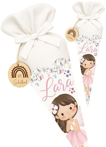 Kidsmood - Personalisierte Schultüte Mädchen & Jungen mit Schulkind Holzschild & Stoff | Zuckertüte Rohling, Schultüte Bastelset zur Einschulung 2025 Kinder | Einschulingsgeschenke mit Namen