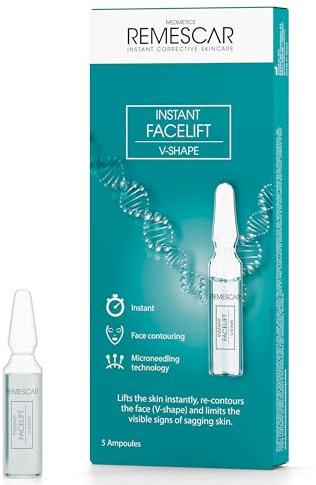 Remescar Instant Facelift V-Form 5 Ampullen | Microneedling Serum zur Hautstraffung – Kollagen-Booster gegen Falten für definierte Gesichtskonturen