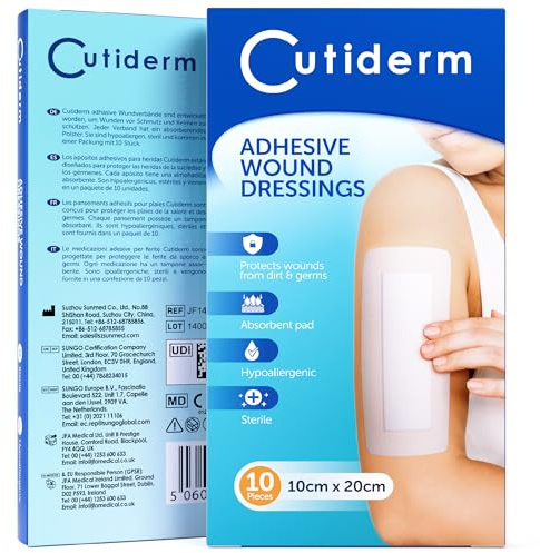 Pansements adhésifs Cutiderm pour plaies 10 cm x 20 cm – Lot de 10
