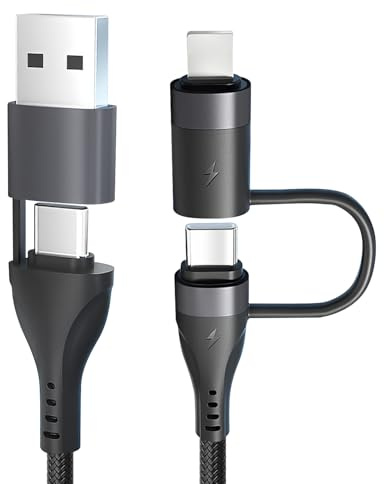 Multi Charger Cable for iPhone Android, 4 in 1 Multi USB Fast Charging Cord 60W USB C USB-A Braided Nylon Cable to USB A to USB C for iPhone 17 16 15 14 13 Samsung S24 Airpods 4 3 iPad