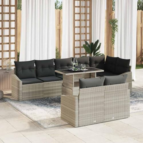 QJBSAVVA Gartensofa 9-Teilig Poly-Rattan Eckbank Set mit Tisch und abnehmbaren Kissen, 100 x 55 x 73 cm Hellgrau Dunkelgrau für Garten Balkon Terrasse