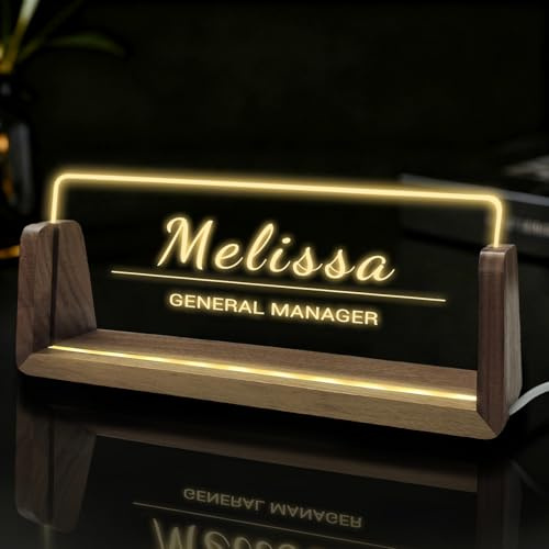 Personalised LED Acrylic Desk Name Plate – Custom Office Sign, Gift for Boss, Colleague, Teacher or Employee