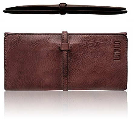 LETEULO Geldbörse Damen Echt Leder Gross Geldbeute Karten Organizer Geldbeutel Lang Portemonnaie Frauen Portmonee Damen Brieftaschen Kaffee