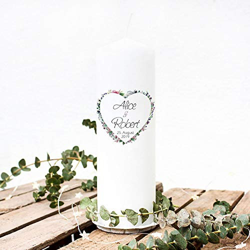Hochzeitskerze Kerze zur Hochzeit Trauung Traukerze Blumenherz & Spruch Wunschnamen & Datum wk104 ilka parey wandtattoo-welt®