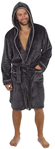 CityComfort Mens Dressing Gown, Hooded Bathrobe Super Soft Fleece Cosy Loungewear Adults Teens Robe - Gifts for Him
