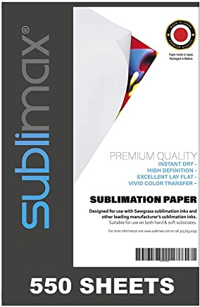 SUBLIMAX Sublimation Paper 8.5x11 (550 Sheets) INSTANT DRY - NO SMUDGING - For Sawgrass printers - Great for sublimation Mugs Tumblers, Chromaluxe, Unisub blanks