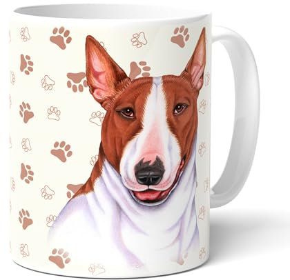 power gift BULL TERRIER - Kaffeetasse, Becher mit Henkel. Teetasse aus Keramik. Kaffeebecher mit Bull Terrier Zeichnung und passenden Spruch in deutscher Sprache. Mehrwegbecher. Praktisches Geschenk.