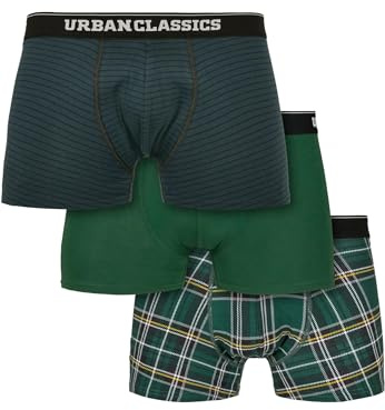 Urban Classics Herren Boxer Shorts 3-Pack Boxershorts, dgrn plaidaop+btlgrn/dblu+dgrn, S