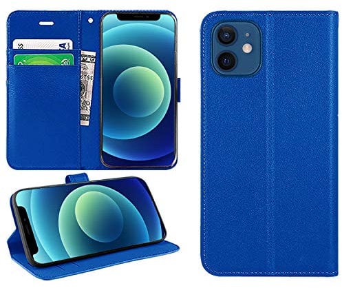 iPhone 12 Mini Case, iPhone 12 Mini 5.4 Case, Flip Folio Case PU Leather Book Phone Cover, Wallet Stand Feature Magnetic Closure ID Card Holder Slot Case For Apple iPhone 12 Mini 5.4 (BLUE)