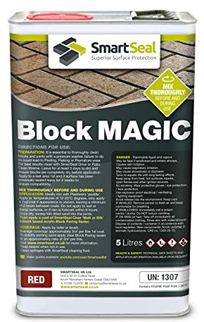 Smartseal ‘Block Magic' – A Re-Colouring Block Paving Sealer. Superior to a Concrete Paint - Transform Old Block Paved Drives or Patios - Easy to Apply 5 Litre (Red)