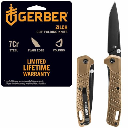 Gerber Gear Zilch Pocket Knife - 3.1 Plain Edge Blade Folding Knife - EDC Gear and Equipment - Coyote Brown
