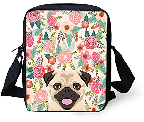 Howilath Damen Weihnachts-Geldbörse, Münzen, Handy, Geldbörse, Handtasche, Tiere, Hunde, Handyhalter, Mops Floral, Small