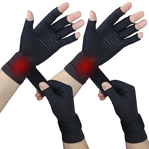 2 Paar Kupfer-Arthritis-Handschuhe für Damen und Herren, fingerlose Kompressionshandschuhe lindern Handschmerzen, Tipphandschuhe für Arthritis, Karpaltunnel, Sehnenscheidenentzündung, RSI mit