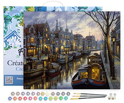 Figured'Art Peinture par Numéro Adulte avec Cadre Vie sur le canal - Activité Manuelle Kit de Loisir Créatif DIY Numéro d'Art Complet - 40x50cm toile tendue sur châssis
