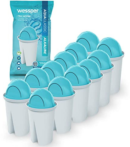 Wessper Classic Wasserfilter Kartuschen Alkaline | Ersatz für Aquaphor Standard, Brita Classic, Dafi Classic Filterkartusche | Reduziert Kalk und Chlor | Reineres Wasser | Pack 12
