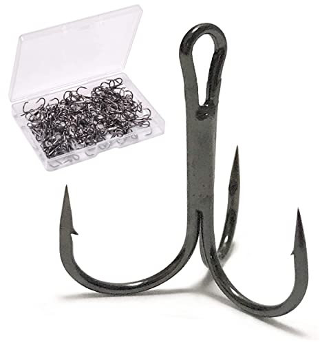Treble Fishing Hooks 100pcs High Carbon Steel Triple Fishing Hooks Small Round Bend Treble Hook Hard Lure Spoon Fishhook (1/0-100pcs)