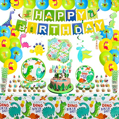 162 Juego de fiesta de de dinosaurio juego de vajilla con temática de cumpleaños Dino T-Rex sirve 20