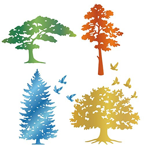 GLOBLELAND 4Pcs Realistic Trees Hot Foil Plate Metal Nature Trees Plants Birds Foil Plates Dies Emboss templates for Card Making DIY Scrapbooking Photo Album Decorative