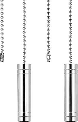 NewZC 2 Pcs Bathroom Light Pull Chain Chrome Pull Cord Handle Metal with 80cm Long Bead Chain Connectors for Toilet Shower Ceiling Lights Switch - Silver Ceiling Fan Pull Chain Extender