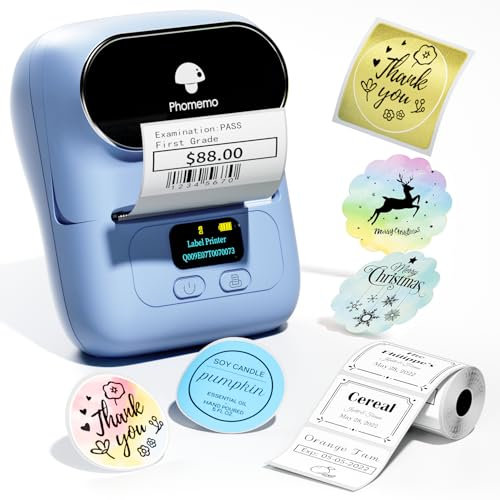 Phomemo Etikettendrucker - M110 Bluetooth tragbare Etikettendrucker-Maschine für Kleinunternehmen, Adresse, Barcode, Logo, Kleidung, Jerwery, kompatibel mit iOS & Android, Blau