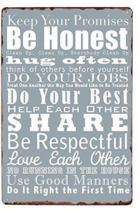 Home Signs-house Rules Blechschild Metallplatte Familienregeln Vintage Plakette Retro Poster Home Decor Schild 20,3 x 30,5 cm
