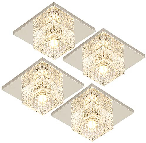 FAZRPIP 5 W LED-Downlights 4er-Set, Baffle Trim Bunte Einbau-Kristall-LED-Deckenleuchte Eingebettete LED-Flächenleuchte Quadratische LED-Einbaubeleuchtung Schnittlochgröße: 50-90 mm