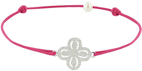 LES POULETTES BIJOUX - Bracelet Lien Argent 925 Fleur de Strass - Classics - Fuchsia