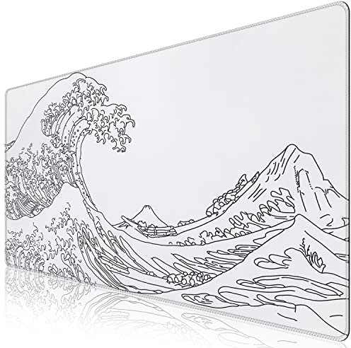 iCasso Tapis de Souris Blanc, Tapis de Souris de Jeu étendu (89,9 x 40,9 cm), Grande Base en Caoutchouc Stable avec Bords Cousus, Tapis de Souris pour Clavier, pour Travail, Jeux, Bureau, Maison