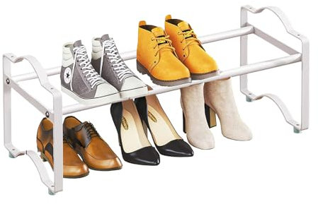 Catekro Schuhregal für Den Eingangsbereich, Schuhständer mit 2 Ebenen, Mehrere Schuhregale Können Gestapelt Werden, Eingang Flur Garderobe, Einfache Montage(Weiß)