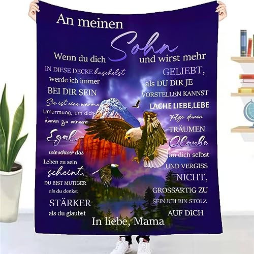 UOOYAA Kuscheldecke Flauschige Personalisierte Geschenke Decke für Meinen Sohn, Super Weiche Flanelldecke Wohndecke für Sohn von Mama, Positive Ermutigung und Liebe Sohn Fleecedecke, Deutsch