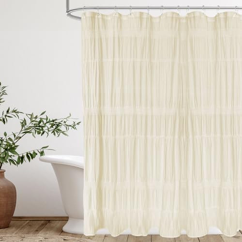 Seasonwood Rideau de douche beige en coton – Rideau de douche rustique rustique pour salle de bain, beige/crème – 183 x 183 cm