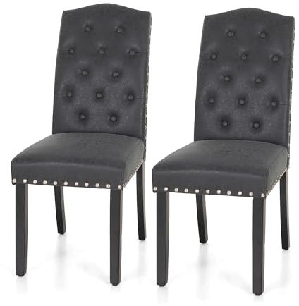 ALPHA HOME Esszimmerstühle 2er Set, Küchenstuhl Polsterstuhl mit hoher Rückenlehne Stühle mit Massivholzbeinen, gepolsterte Sitzfläche aus Kunstleder, Black