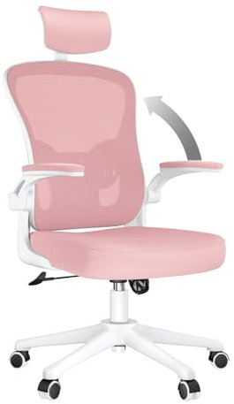 rattantree Office Chair, High Back Desk Chair with Headrest, Ergonomic Computer with Adjustable Flip-up Armrest & Lumbar Support, Executive Manager For Home Office - Pink