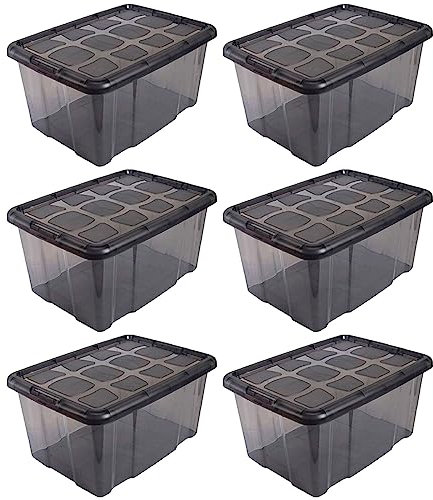 Acan Tradineur - Pack de 6 Cajas de Almacenamiento - Fabricado en plástico - Contenedor para almacenar Juguetes, Libros, Ropa, Mantas - N.º 18 (Gris Antracita) - 29,7 x 61,5 x 45 cm - 60 litros