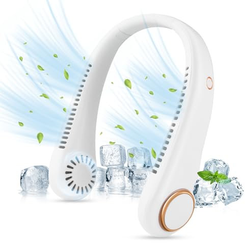 CNMTCCO Portable Neck Fan - Bladeless Free Mini Fan with 360° Airflow, USB Rechargeable Wearable Cooling Fan for Sports, Indoor and Outdoor Use (White)