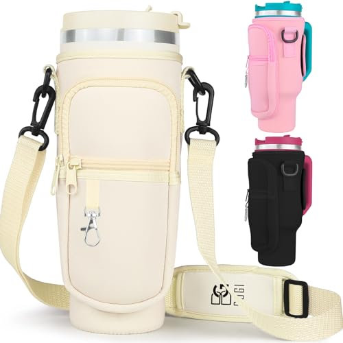 BOGI Neoprene Water Bottle Carrier Bag with Phone Pocket for Stanley Cup, Holder with Adjustable Shoulder Strap, Pouch Bag for Hiking, Camping, Sports, Gym