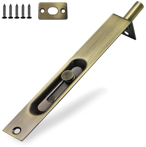 Hordion 1 Pcs 6 Inch Flush Bolt Heavy Duty, French Door Latch Replacement Concealed Slide Bolt Lock Stainless Steel Flush Bolt for Double Door Patio Wood Door(Bronze)
