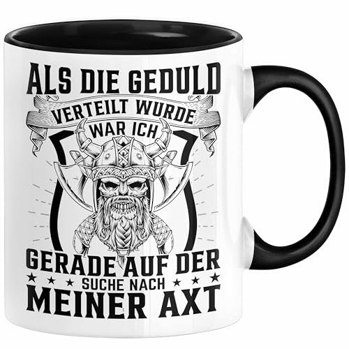 Forstwirt Geschenk Tasse Waldarbeiter Axt Holz Hacken Totenkopf Wikinger Kaffee-Becher für Holzfäller (Schwarz)