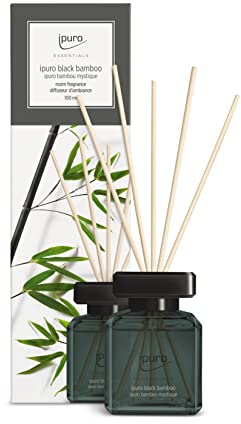 ipuro - Essentials Raumduft Black Bamboo 100ml | Raumerfrischer mit Jasmin, Zitrone, Apfel, & Holzige Amber-Moschus Note Duft Aroma | Diffuser mit Stäbchen | Lufterfrischer für die Wohnung