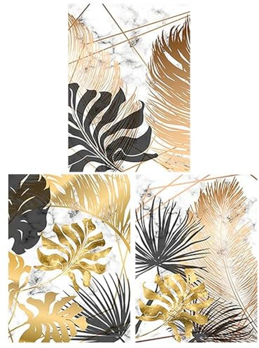 DCIDBEI Lot de 3 Peintures Diamant Feuilles Or et Noir 40x50cm Or et Noir Peinture par Numéros Plantes Fleurs Tableau Diamant 40x50 Feuillage Painting Diamant Feuilles Doré Perle Diamond Feuilles