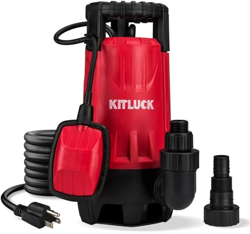 KITLUCK Sump Pump, 1HP 3500GPH Submersible Water Pump with Float Switch, 20ft Rubber Cord, Portable Handle, Sump Pump for Pool Drain, Eliminate Water
